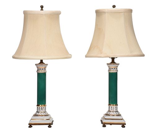 PAIR OF CERAMIC COLUMNAR TABLE
