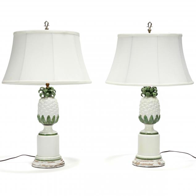 PAIR OF CERAMIC PINEAPPLE TABLE