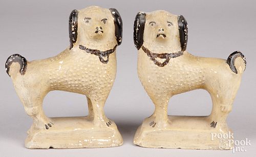 PAIR OF CHALKWARE SPANIELS, 19TH