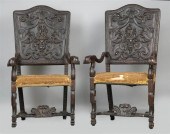 PAIR OF CHARLES II OPEN ARMCHA
