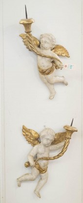 PAIR OF CHERUB PRICKET WALL SC