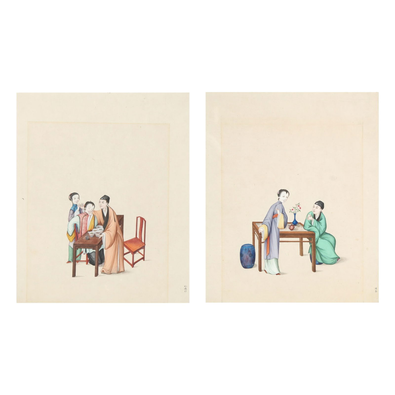 PAIR OF CHINA TRADE PAINTINGS OF