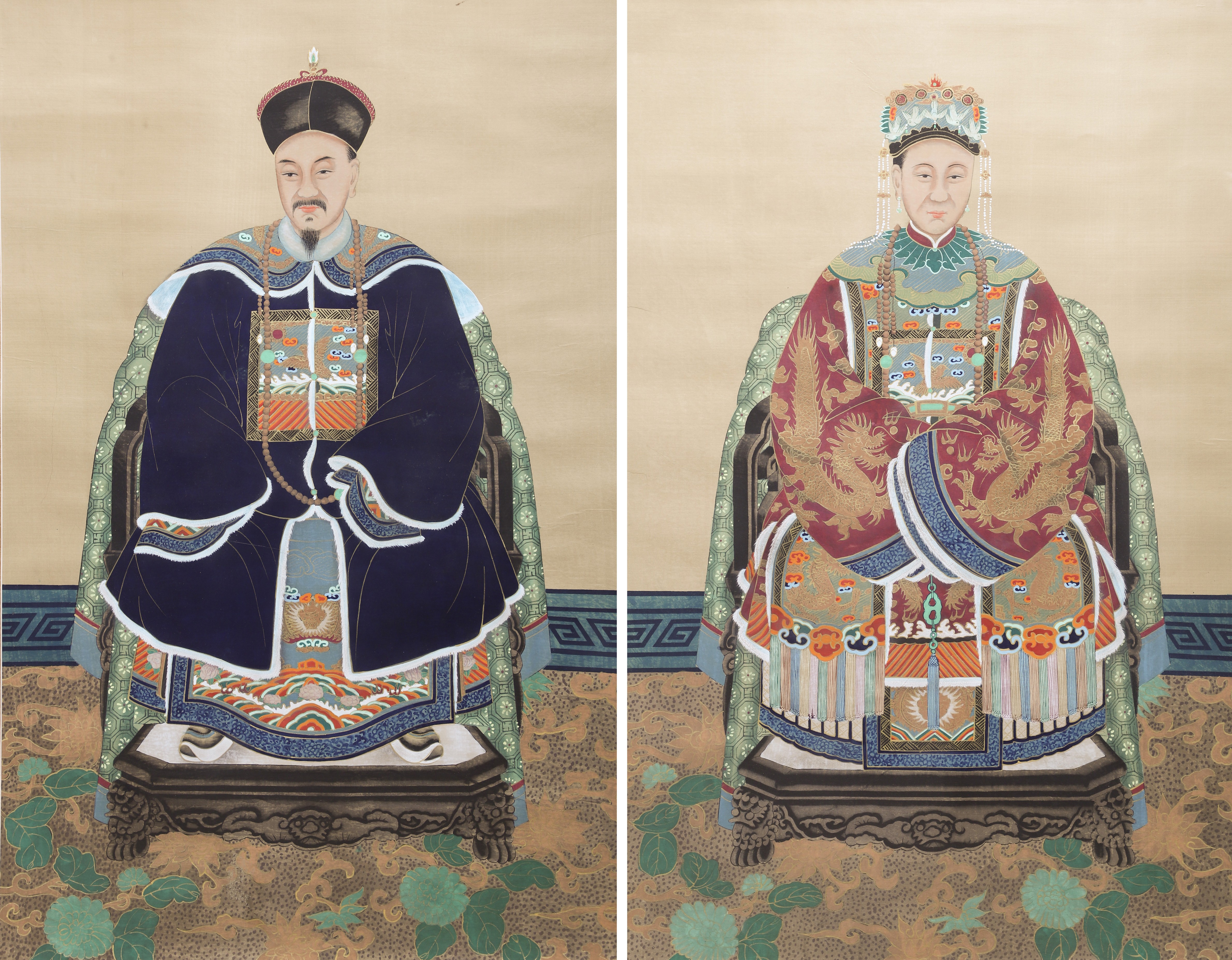 Pair of Chinese ancestor scrolls,