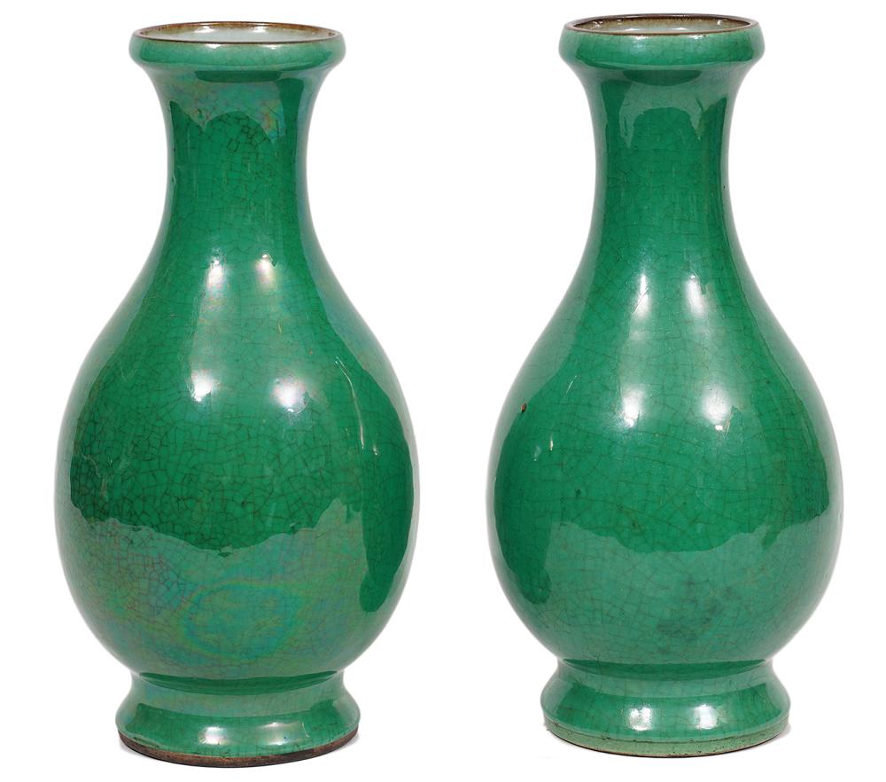PAIR OF CHINESE APPLE GREEN CRACKLE