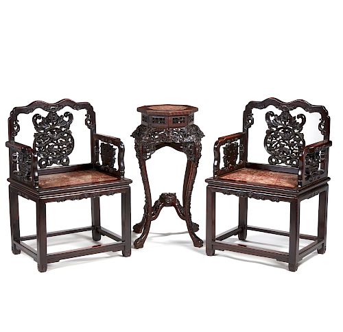 PAIR OF CHINESE ARMCHAIRS AND
