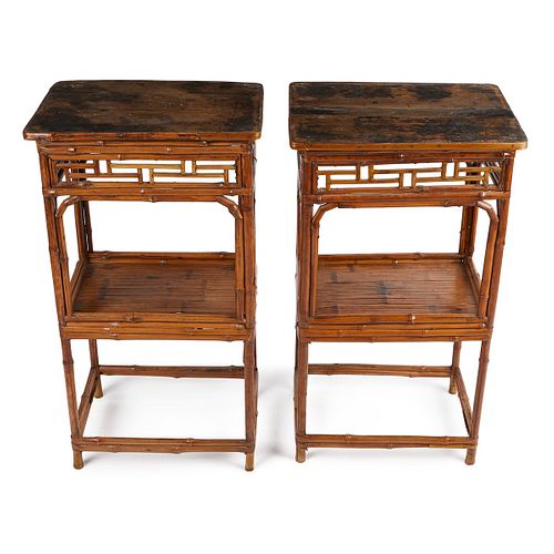 PAIR OF CHINESE BAMBOO 2-TIERED
