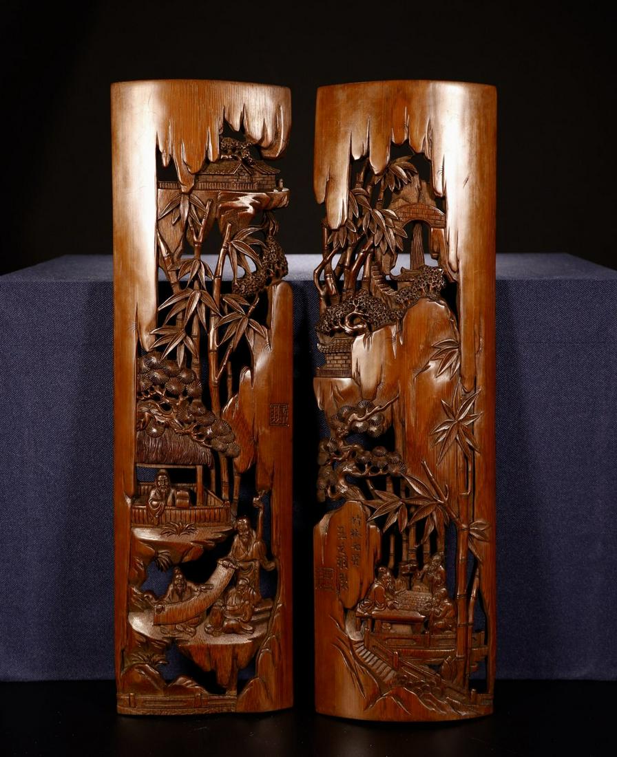 PAIR OF CHINESE BAMBOO MOUNTAIN