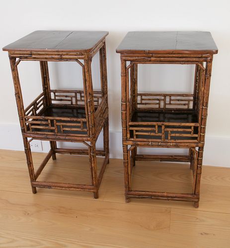 PAIR OF CHINESE BAMBOO TWO-TIER END