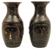 PAIR OF CHINESE BLACK LACQUERW
