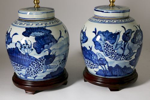 PAIR OF CHINESE BLUE AND WHITE CARP