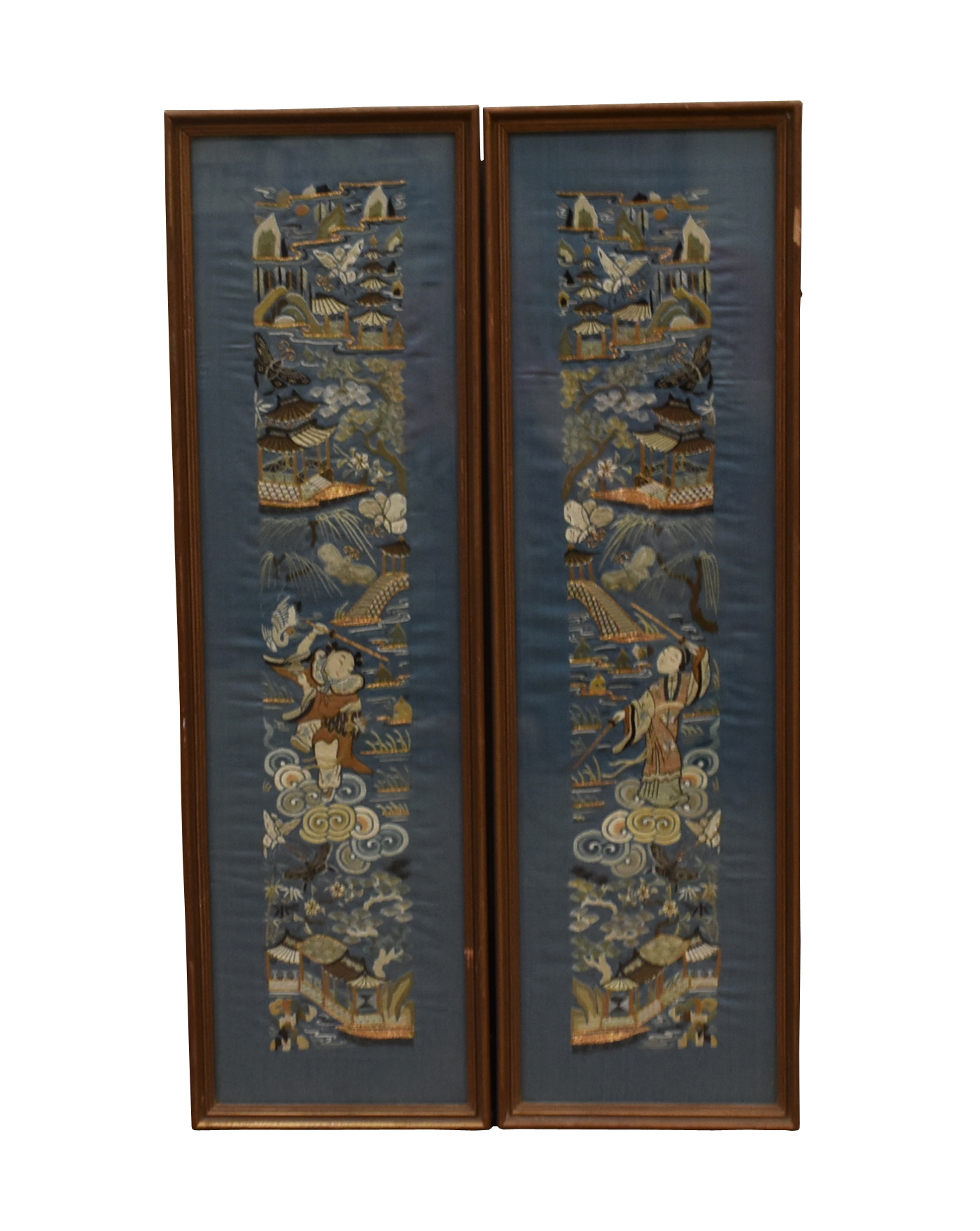 PAIR OF CHINESE BLUE EMBROIDERY