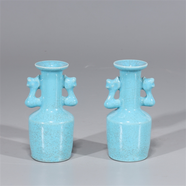 Pair of Chinese blue glazed ceramic