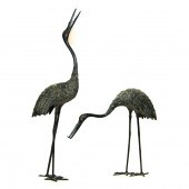 PAIR OF CHINESE BRONZE CRANES