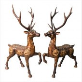 PAIR OF CHINESE BRONZE DEER OR