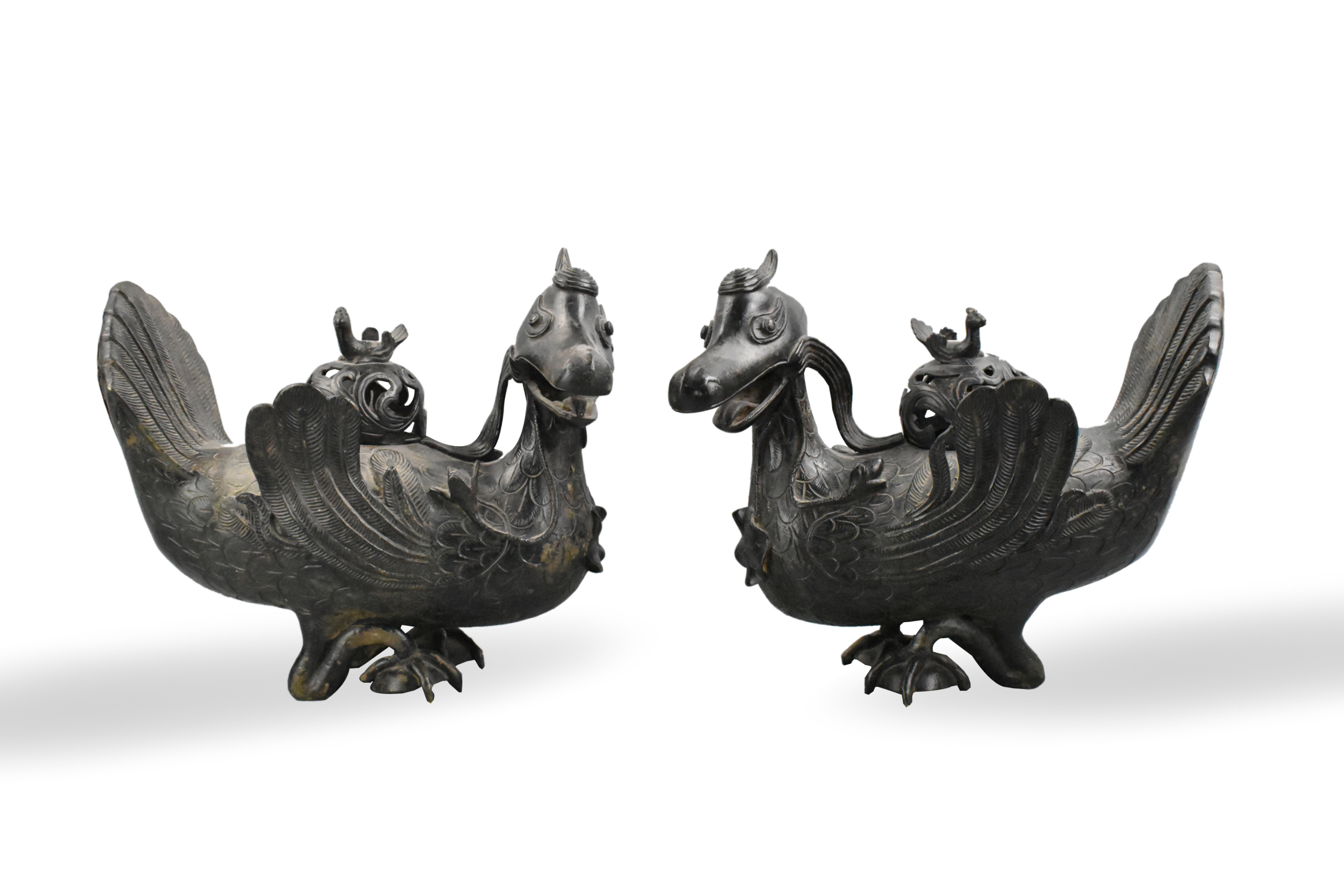 PAIR OF CHINESE BRONZE DUCK INCENSE