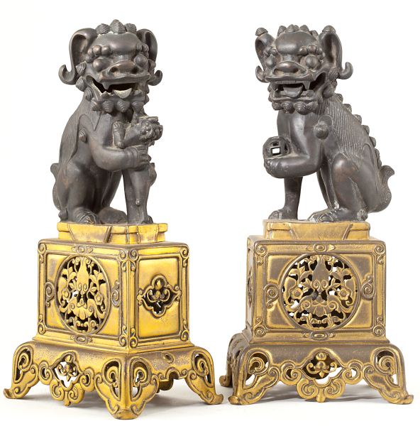 Pair of Chinese Bronze Foo Dog