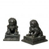 PAIR OF CHINESE BRONZE GUARDIA