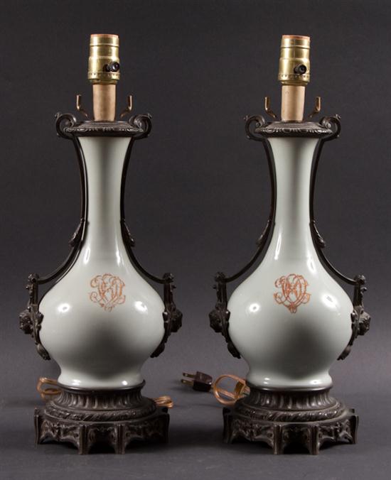 Pair of Chinese bronze-mounted