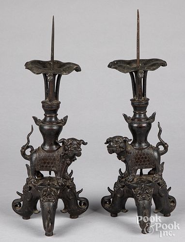 PAIR OF CHINESE BRONZE PRICKET