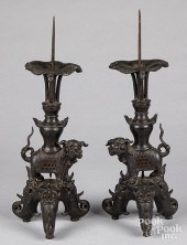 PAIR OF CHINESE BRONZE PRICKET