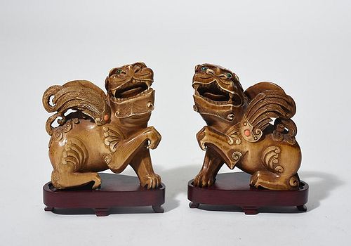 PAIR OF CHINESE CARVED & JEWELED