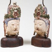 PAIR OF CHINESE CARVED AND POL