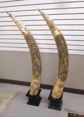 PAIR OF CHINESE CARVED BONE TU