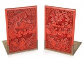 PAIR OF CHINESE CARVED CINNABA