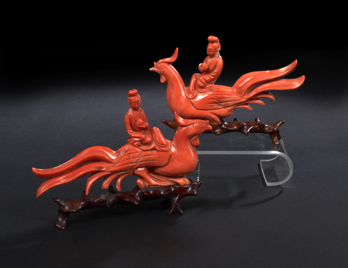 Pair of Chinese Carved Coral