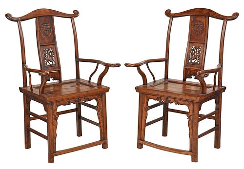 PAIR OF CHINESE CARVED ELM HIGH
