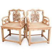 PAIR OF CHINESE CARVED ELM WOO