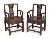 PAIR OF CHINESE CARVED ELMWOOD
