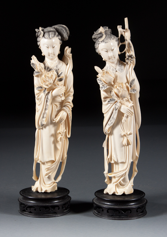 Pair of Chinese carved ivory Quan