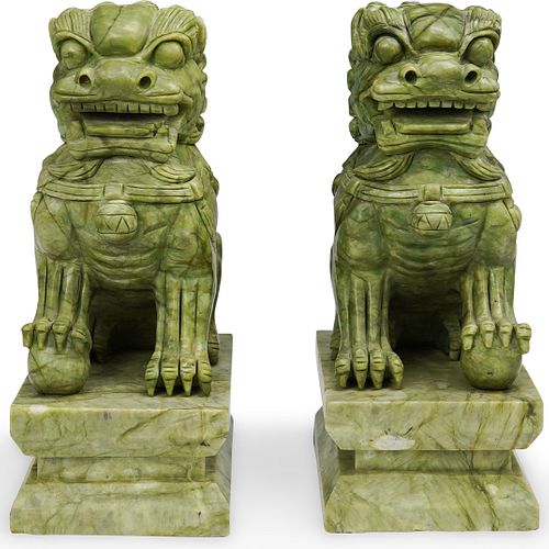 PAIR OF CHINESE CARVED JADE FOO