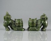 PAIR OF CHINESE CARVED JADE FO
