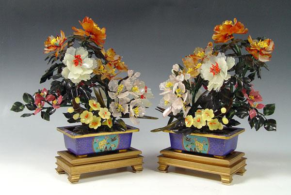 PAIR OF CHINESE CARVED JADE TREES
