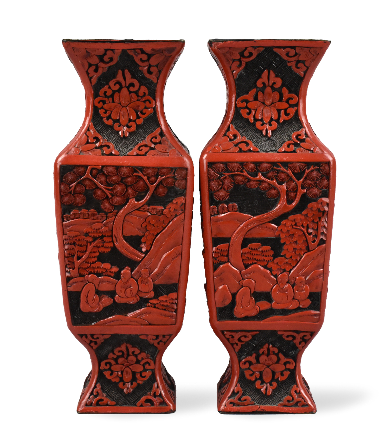 PAIR OF CHINESE CARVED LACQUERED
