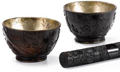 Pair of Chinese carved nut -shell