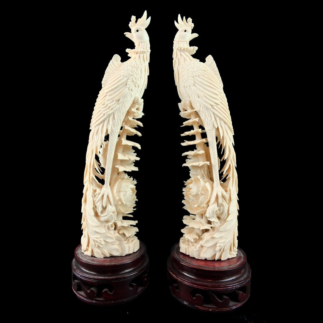 PAIR OF CHINESE CARVED PHOENIX