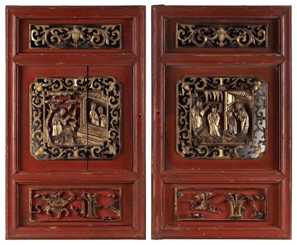 PAIR OF CHINESE CARVED, RED