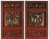 PAIR OF CHINESE CARVED, RED LA