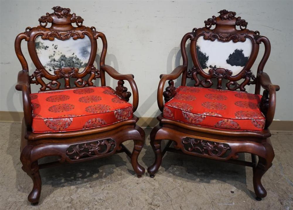 PAIR OF CHINESE CARVED ROSEWOOD AND