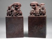 Pair of Chinese carved soapsto
