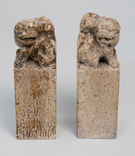 PAIR OF CHINESE CARVED SOAPSTONE