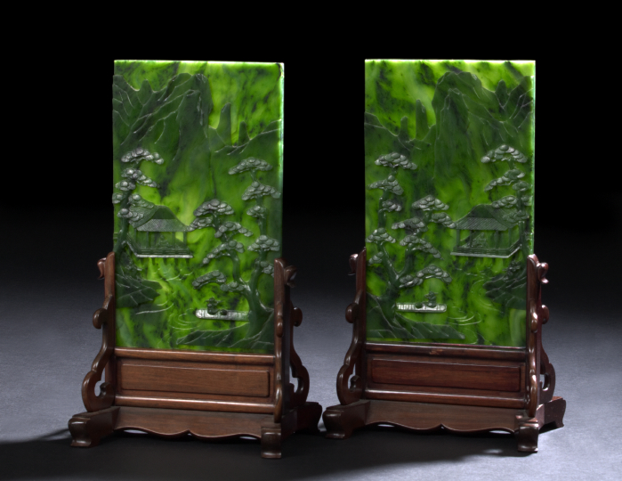 Pair of Chinese Carved "Spinach