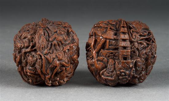 Pair of Chinese carved walnuts in