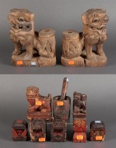 Pair of Chinese carved wood fo