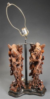 PAIR OF CHINESE CARVED WOOD FI
