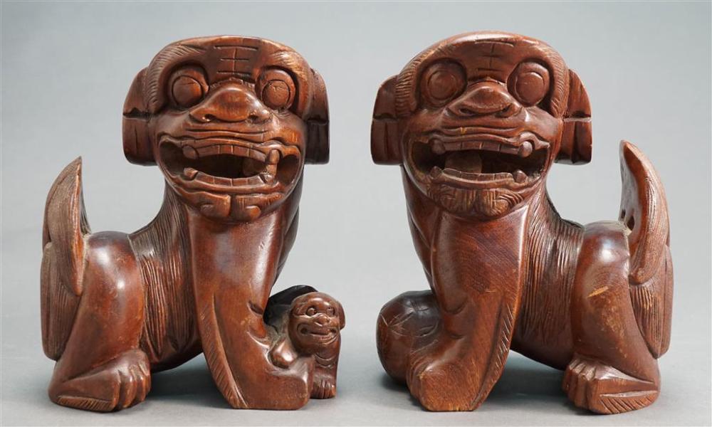 PAIR OF CHINESE CARVED WOOD FOO