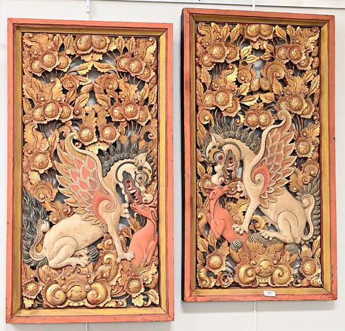 PAIR OF CHINESE CARVED WOOD